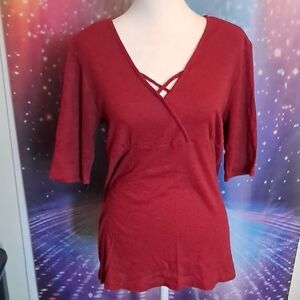 No Boundaries Red Tie Front V-Neck Light Sweater